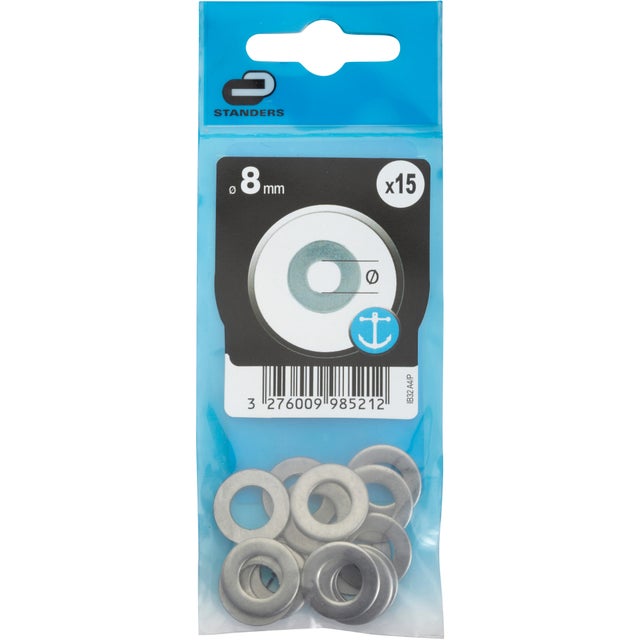 15 rondelles acier inoxydable STANDERS, Ø8 mm
