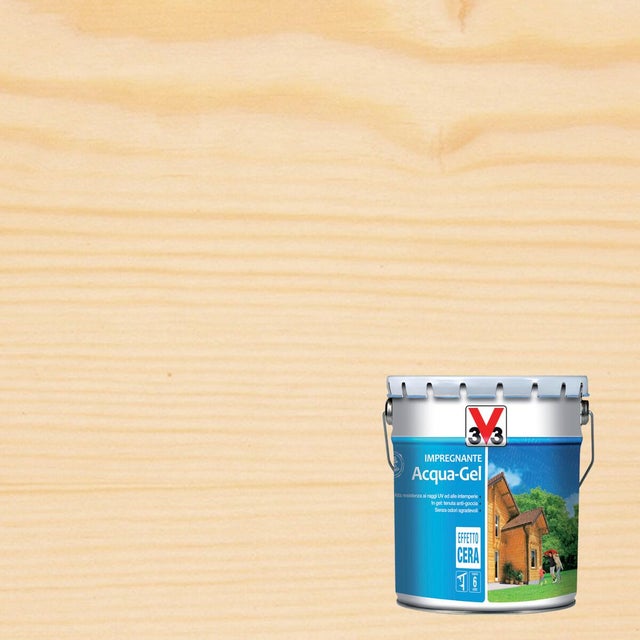 Impregnante per legno da esterno a base acqua V33 Acqua-Gel incolore satinato 10 lt, 6 anni di protezione.