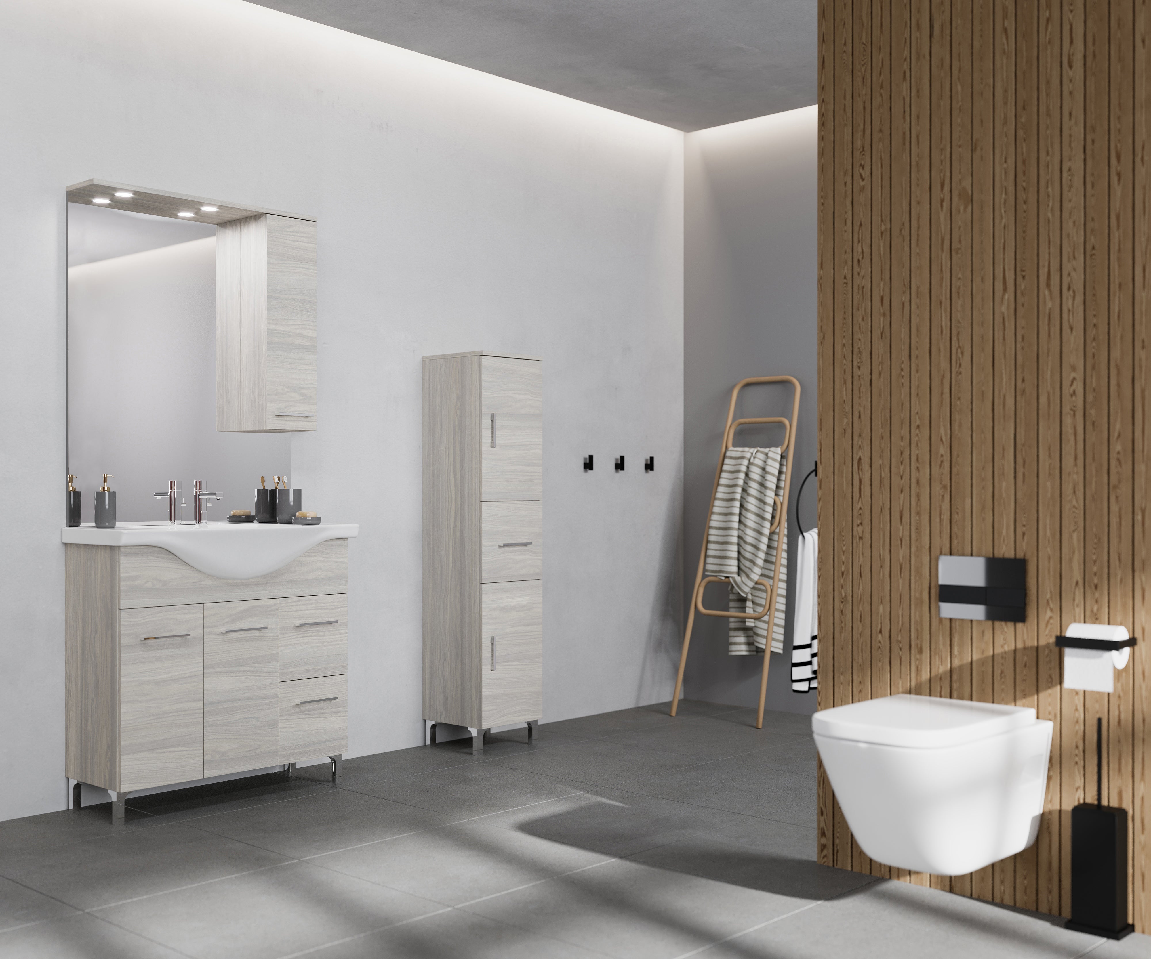 Mobile Sottolavabo Bagno 60x30x60cm - Armadietto 2 Ante, Grigio, Legno