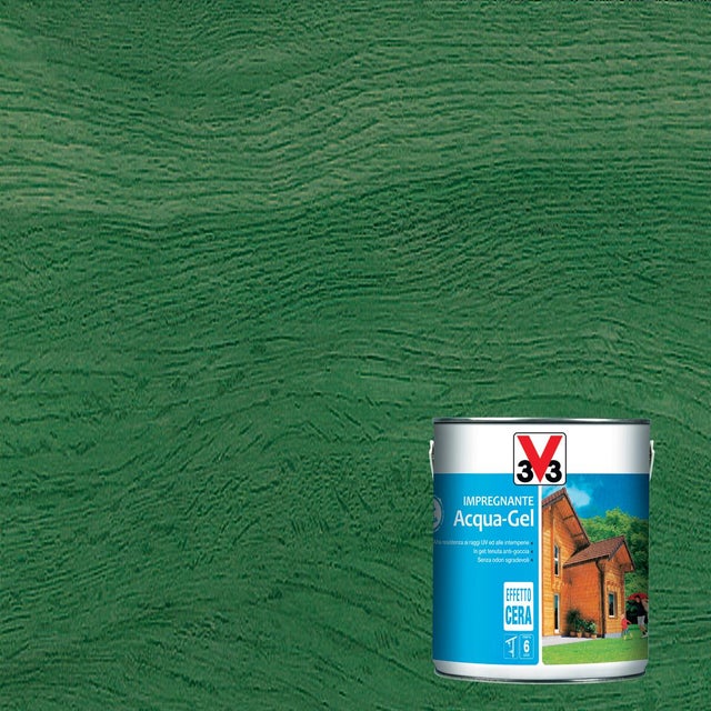 Impregnante per legno da esterno a base acqua V33 Acqua-Gel verde satinato 2.5 lt, 6 anni di protezione.