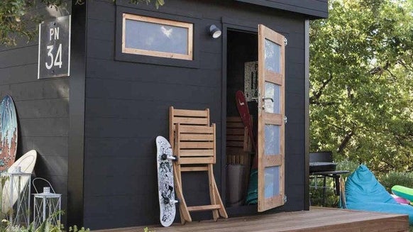 Abri de jardin + plancher GoodHome Oreti en bois coloris naturel ép.44 mm  surface extérieure 25,90 m²