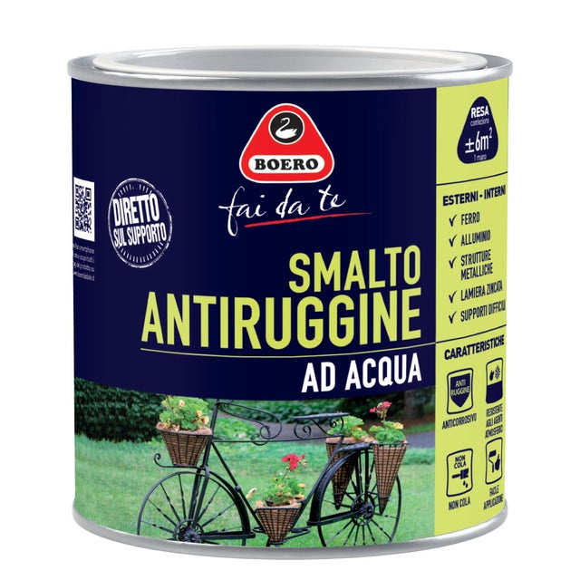 Vernice da esterno antiruggine per ferro BOERO FAI DA TE smalto ad acqua verde chiaro, metallizzato satinato, 0.5 l