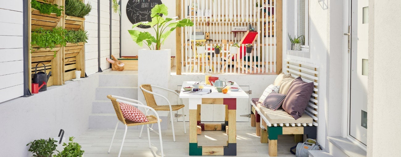 Salon de jardin enfant en bois banc avec table 2 chaises - Ciel & terre
