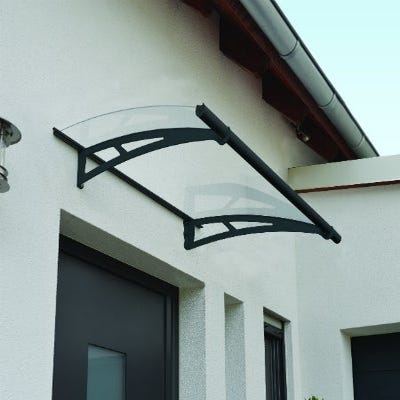 Auvent De Porte Incliné AMBAN 150x80cm - Aluminium Et Polycarbonate - Protection Intempéries