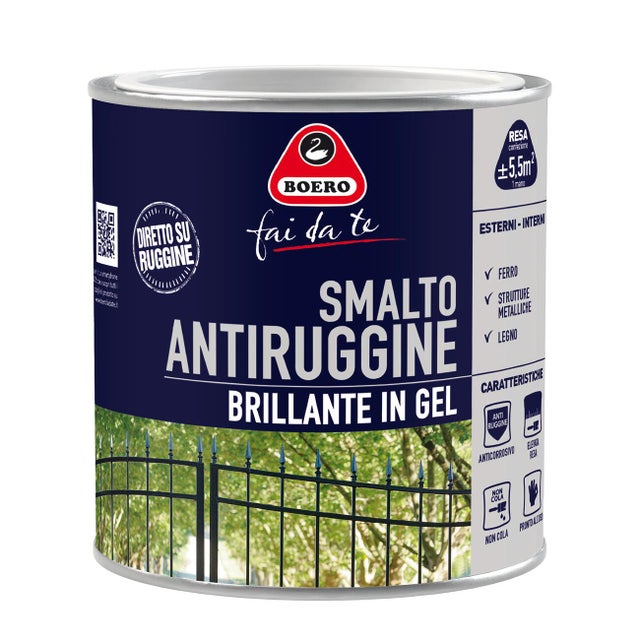 Vernice da esterno antiruggine per ferro BOERO FAI DA TE brillante in gel nero lucido, 0.5 l