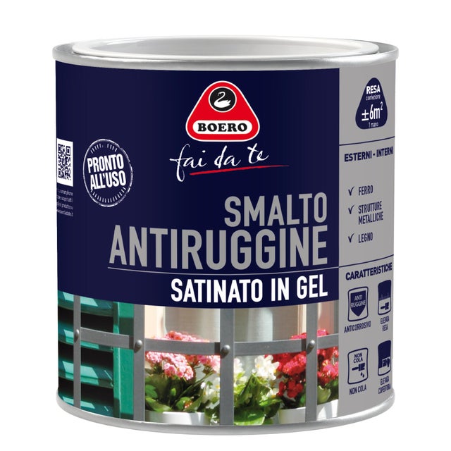 Vernice da esterno antiruggine per ferro BOERO FAI DA TE smalto in gel nero, metallizzato satinato, 0.5 l