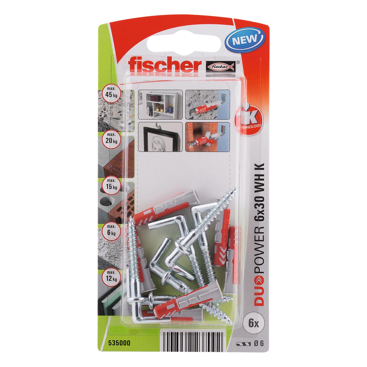 Set di tasselli con gancio aperto FISCHER in nylon ø 6 mm, 6 pezzi - 6