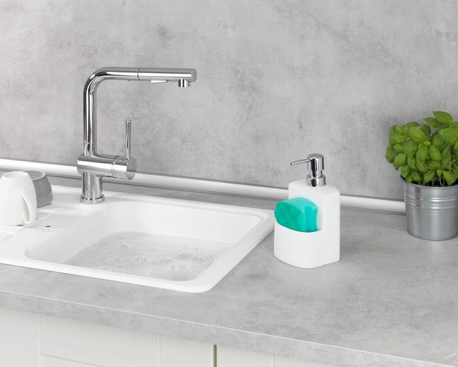 PARENCIA Dispenser detersivo per lavastoviglie con porta spugna/spugna e distributore di sapone, Colori assortiti (Nero, Grigio o Bianco), 1 pezzo PARENCIA Dispenser detersivo per lavastoviglie con porta spugna/spugna e distributore di sapone, Colori assortiti (Nero, Grigio o Bianco), 1 pezzo