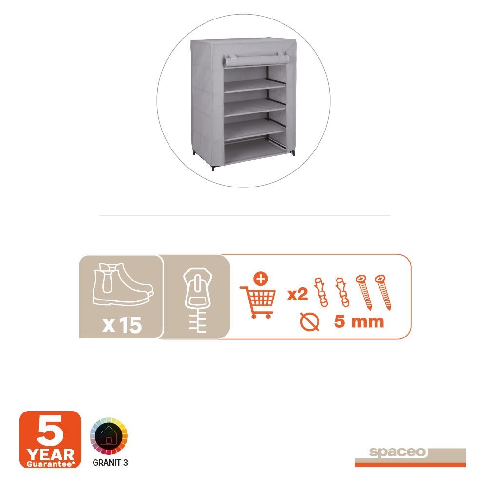 Zapatero Spaceo de tejido gris con 1 compartimento para 15 pares 60x90x35 cm - 8