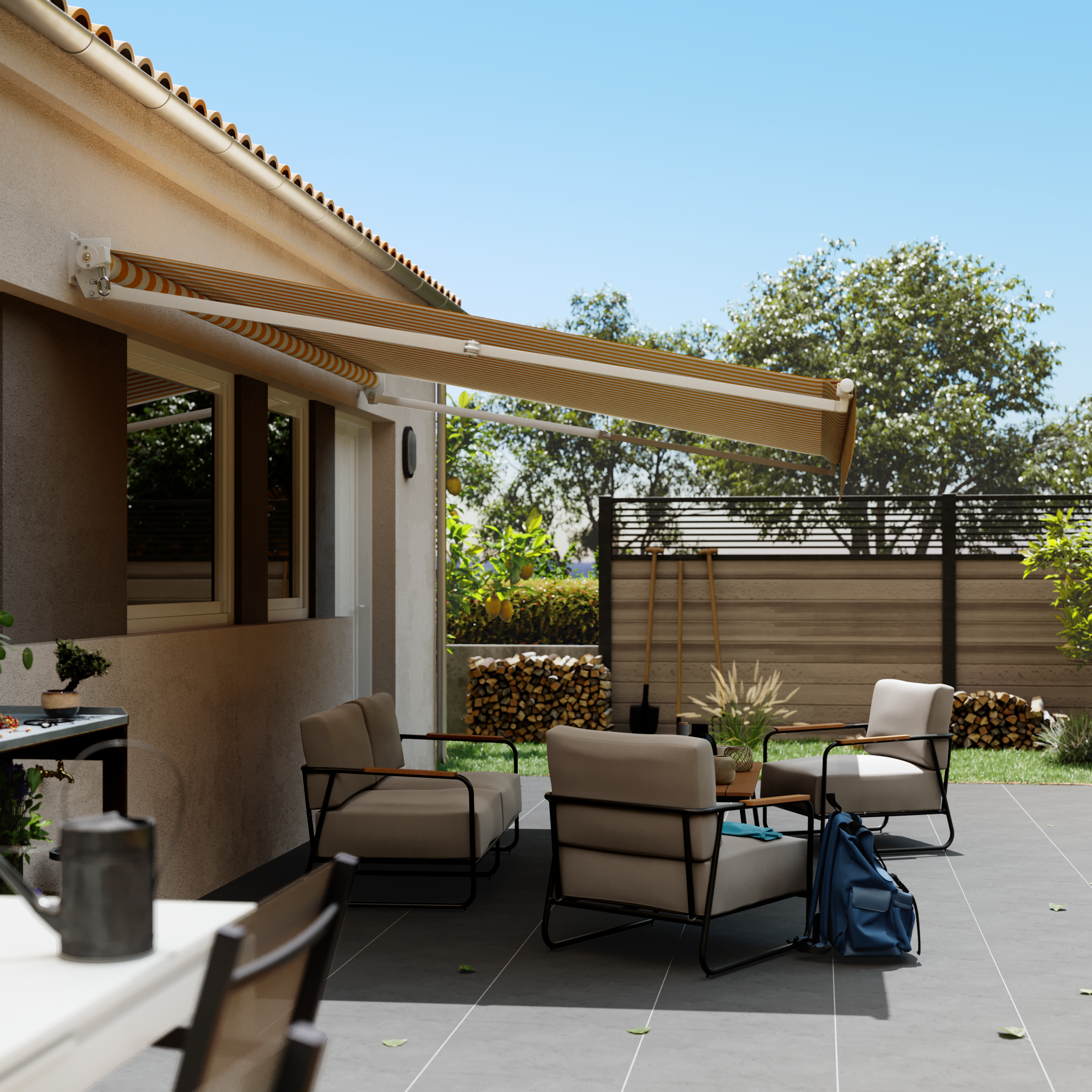 Store banne manuel 2.95 x 2 m 1er prix blanc, toile polyester jaune - 3