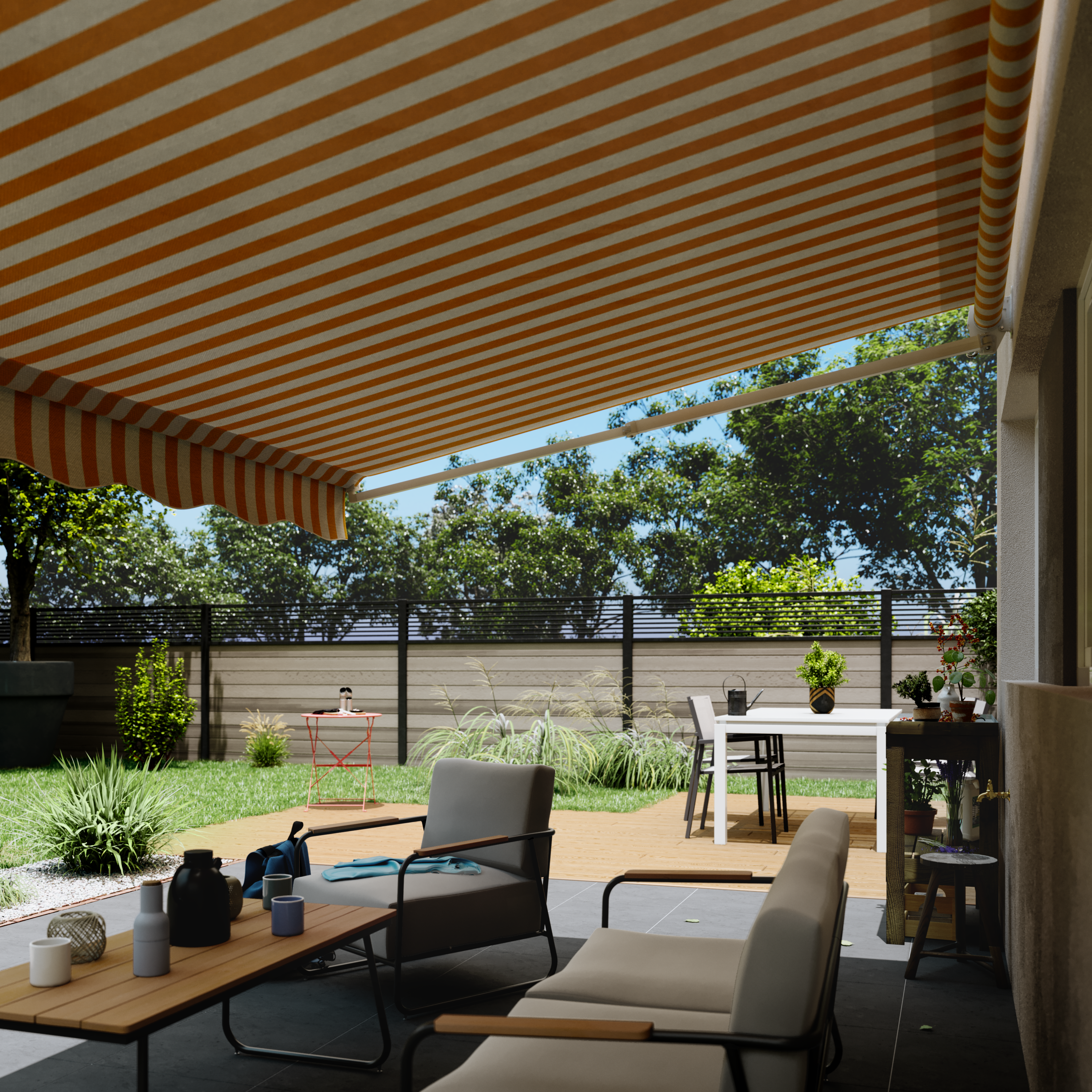 Store banne manuel 2.95 x 2 m 1er prix blanc, toile polyester jaune - 2