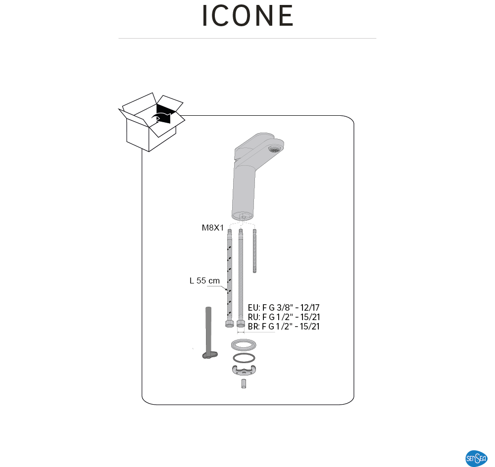 Grifo de lavabo SENSEA Icone monomando cromo brillo. Apertura en frío. Antical. Latón - 12
