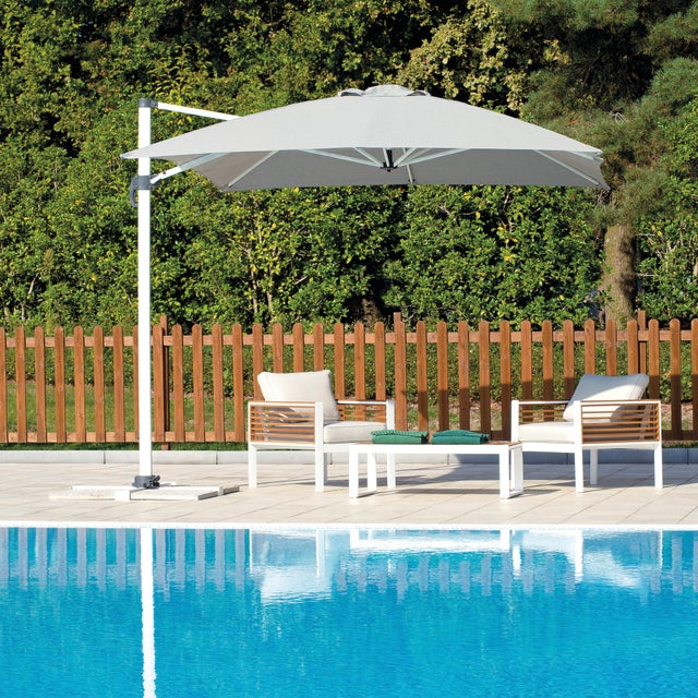 Ombrellone a palo laterale bianco con telo quadrato grigio L 300 x P 300 x H 268 cm