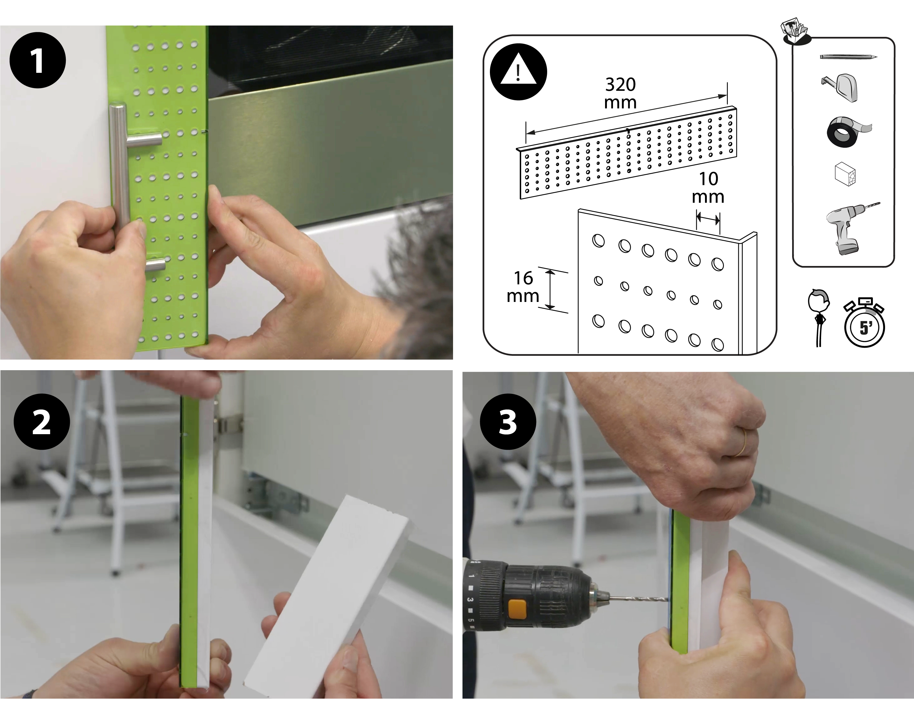 Gabarit de perçage polycarbonate, H.7 x L.340 mm - 3