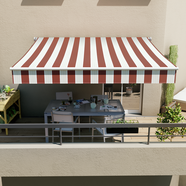 Toldo manual semi-caixa branco 2.95x2 m às riscas vermelho Naterial Calima