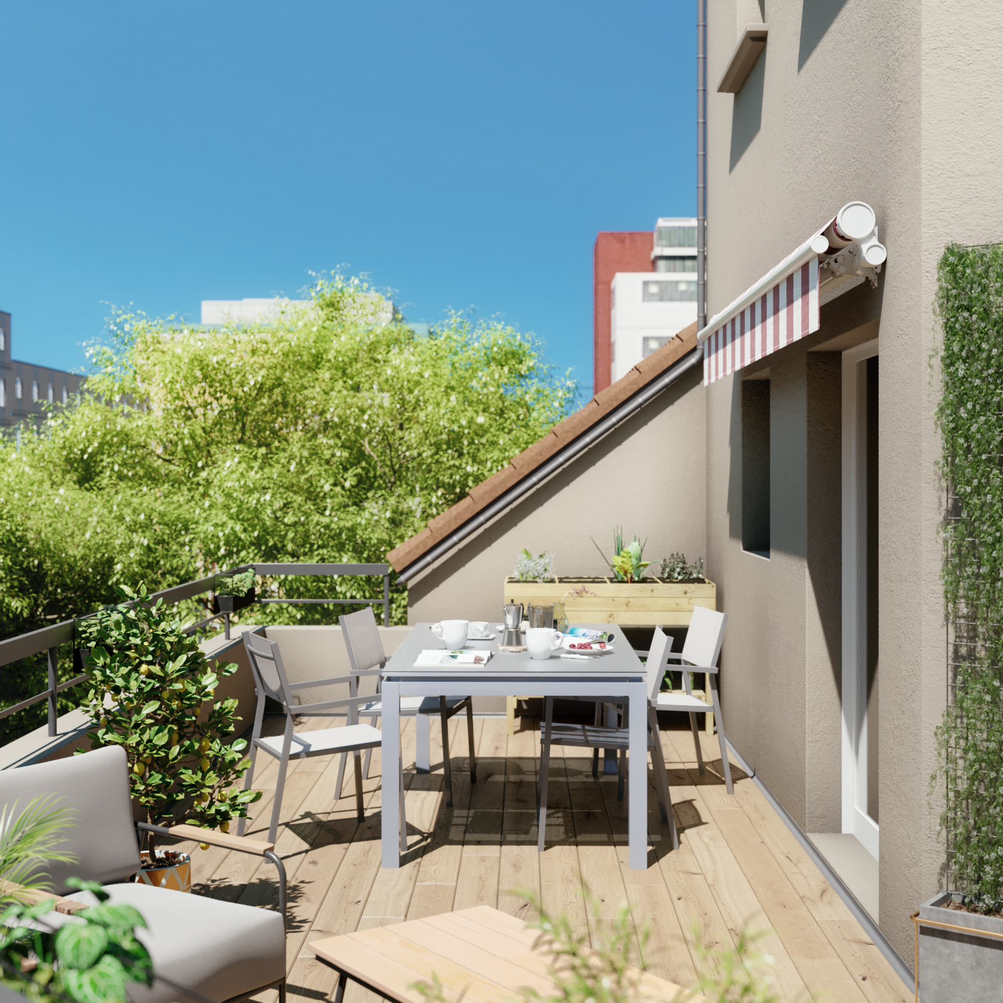 Toldo Calima brazo extensible manual blanco con tela granate 2.5x2 m - 12