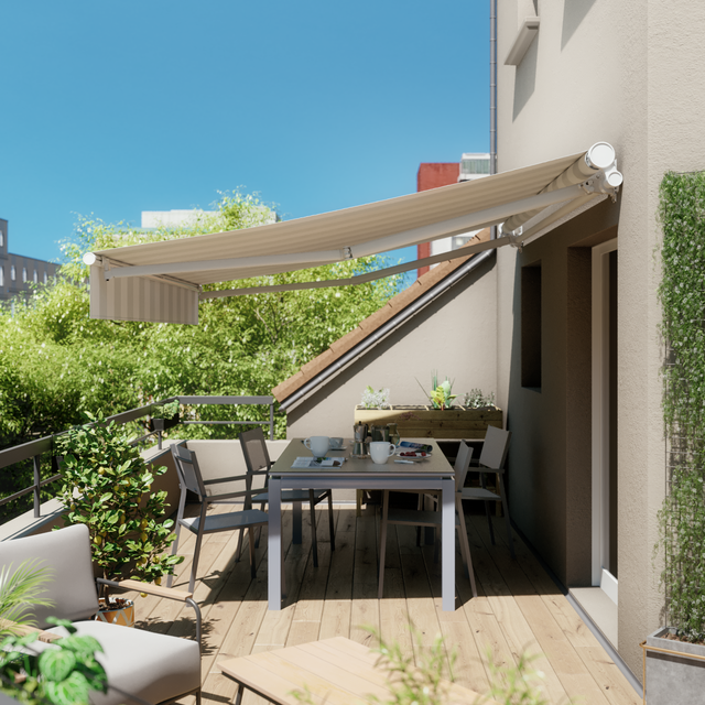 Toldo manual sem caixa branco 2.5x2 m às riscas cinza/branco Naterial Calima