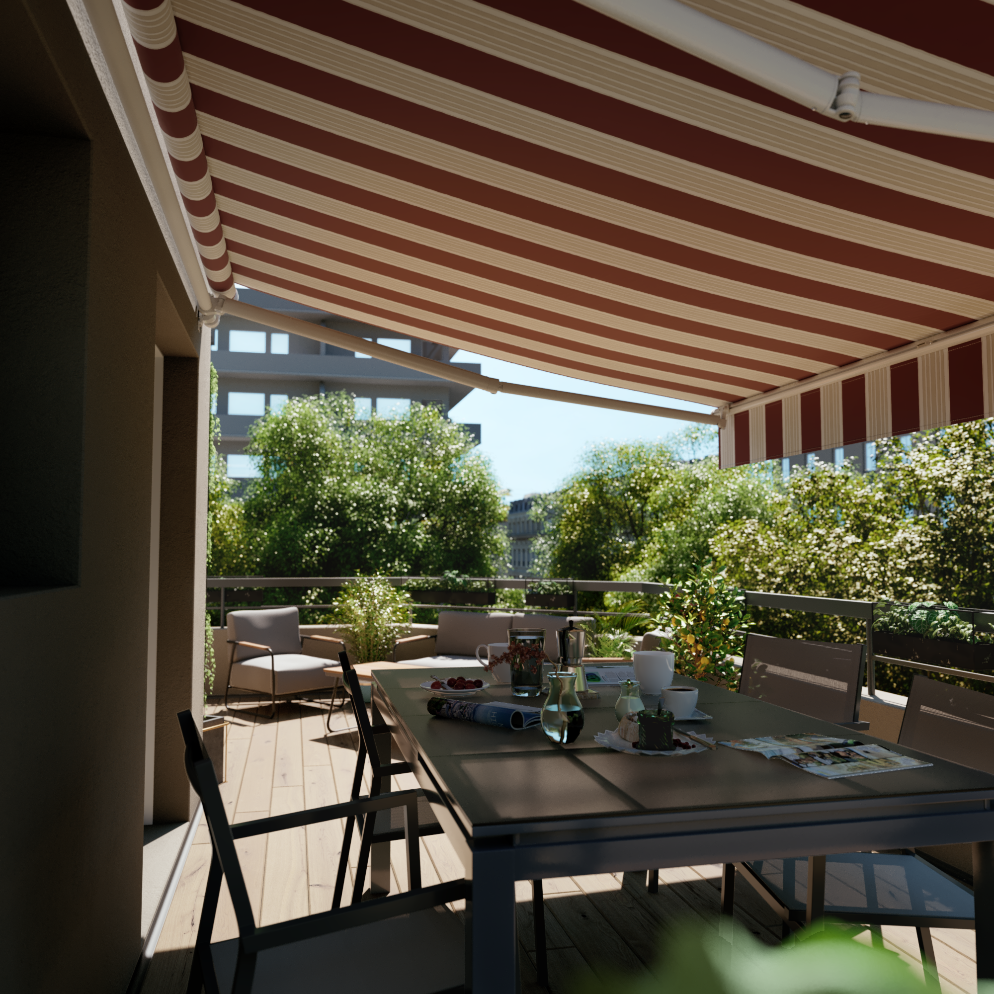 Toldo Calima brazo extensible manual blanco con tela granate 2.5x2 m - 11