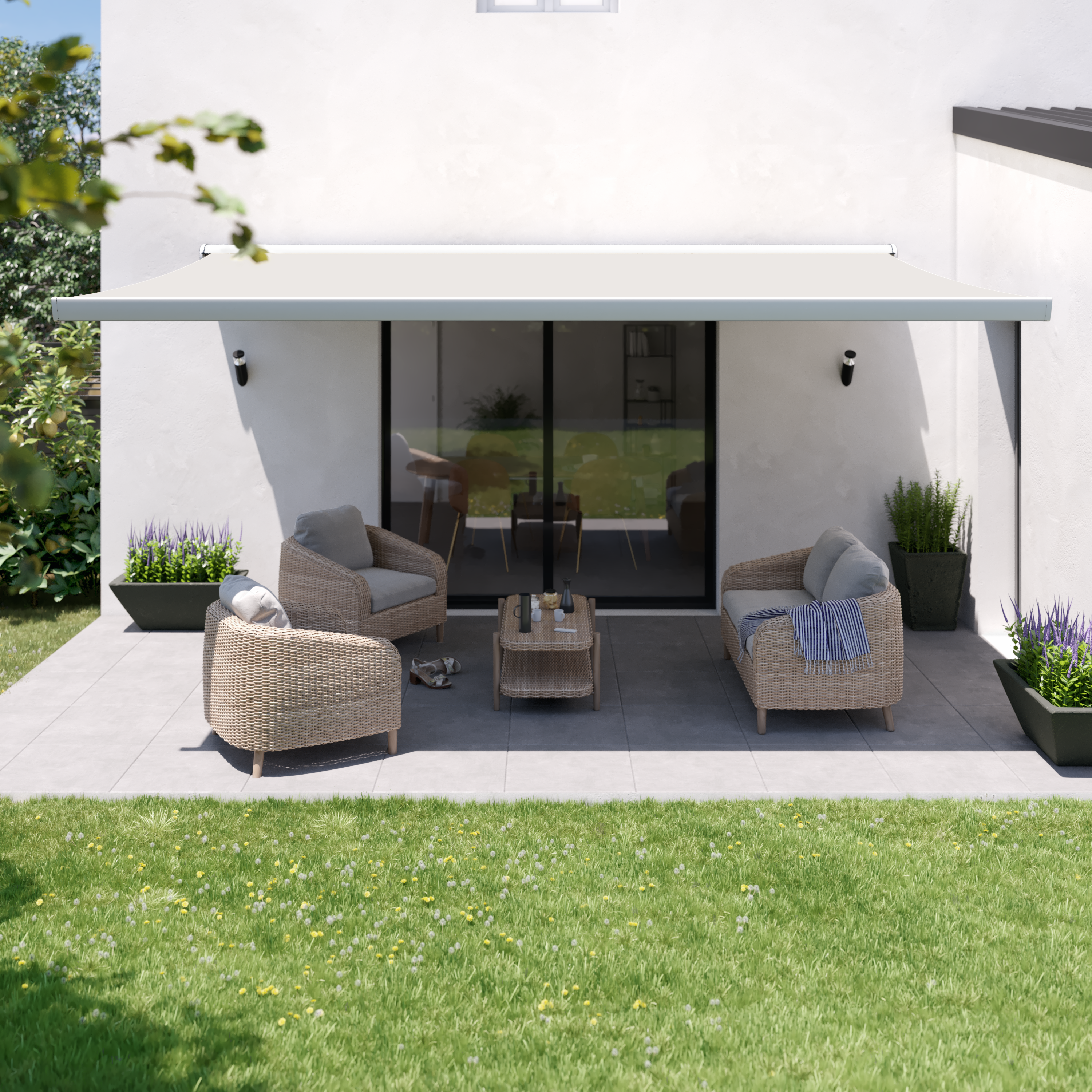 Toldo motorizado semi-cofre Naterial Zefir com tela 4X3 m - 2