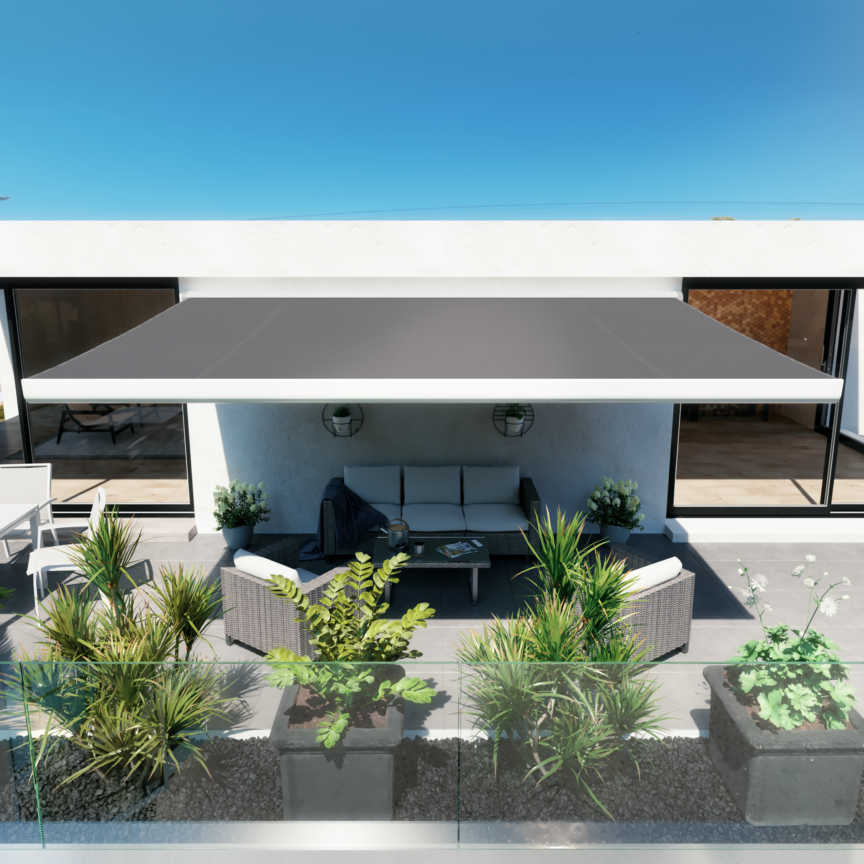 Toldo manual cofre NATERIAL NORI BRANCO COM TELA CINZA 4X3M - 5