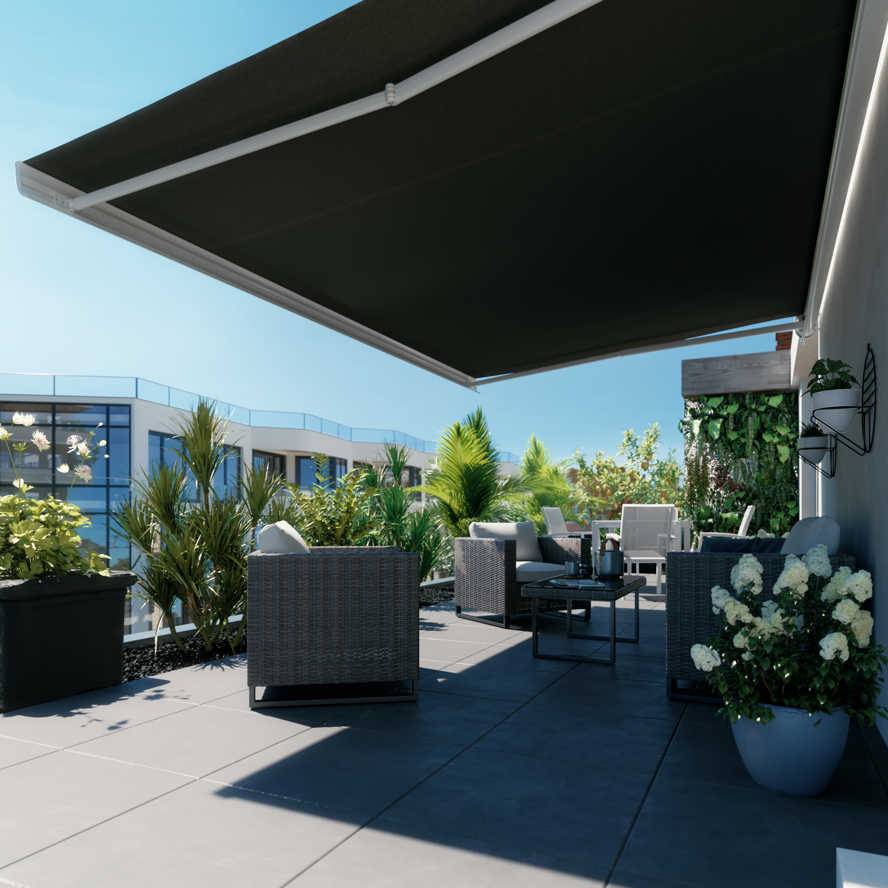 Toldo manual cofre NATERIAL NORI BRANCO COM TELA CINZA 4X3M - 3