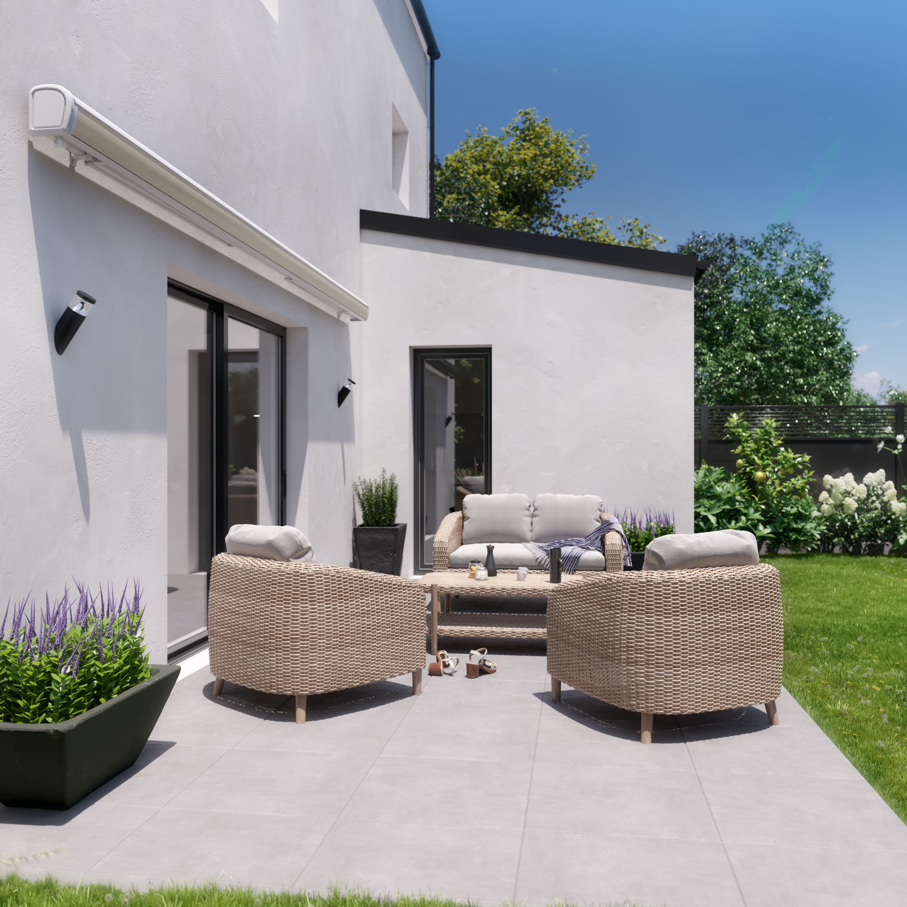Toldo motorizado semi-caixa branco 3.95x3 m liso taupe Naterial Zefir - 2