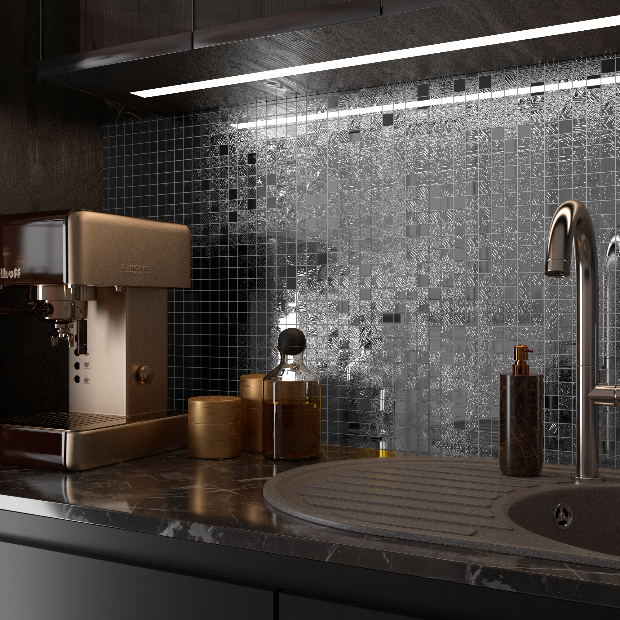 Mosaico in vetro Ice Mirror argento lucido L 29.7 x L 29.7cm x Sp. 4 mm - 7