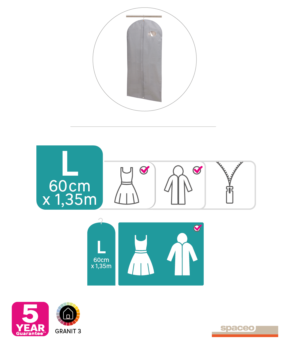 Porta trajess para colgar con cremallera 60x135 cm (anchoxalto) - 9