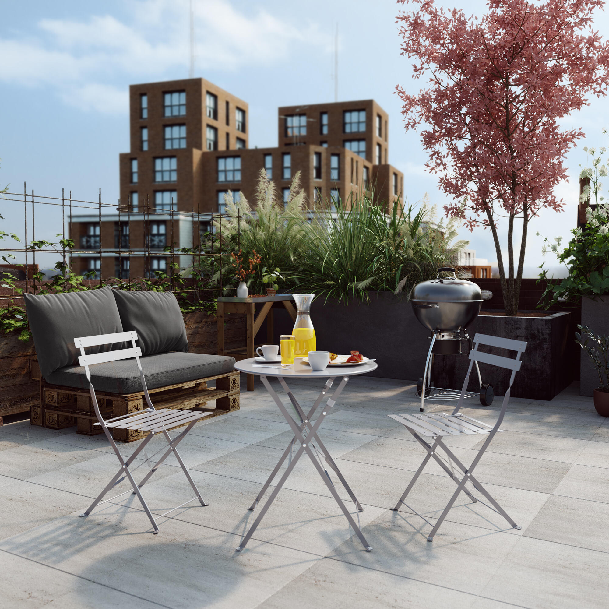 Conjunto de muebles de terraza flora de acero para 2 comensales