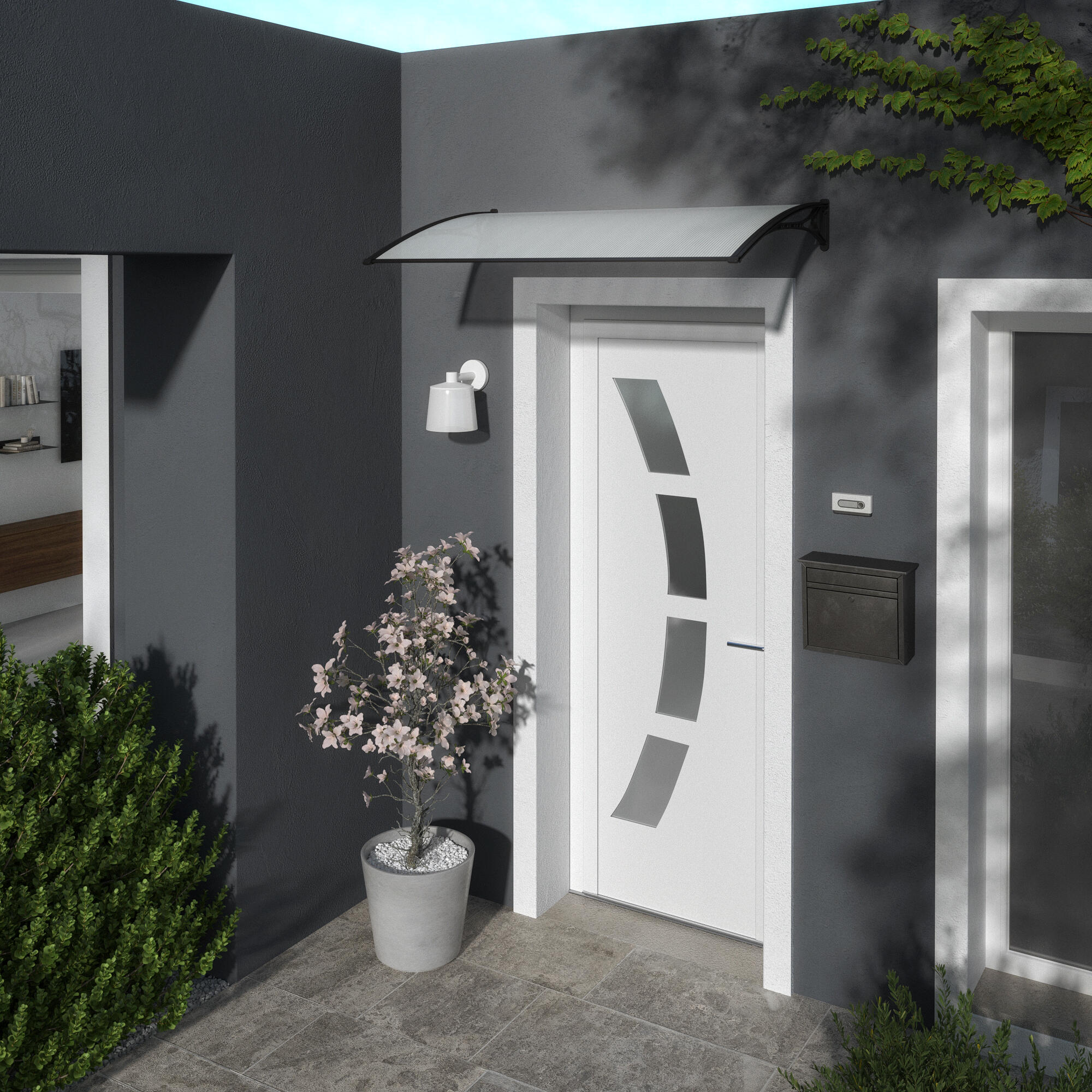 Auvent de porte d'entrée résine noir Rio , l.100 x H.19 x P.60 cm - 2