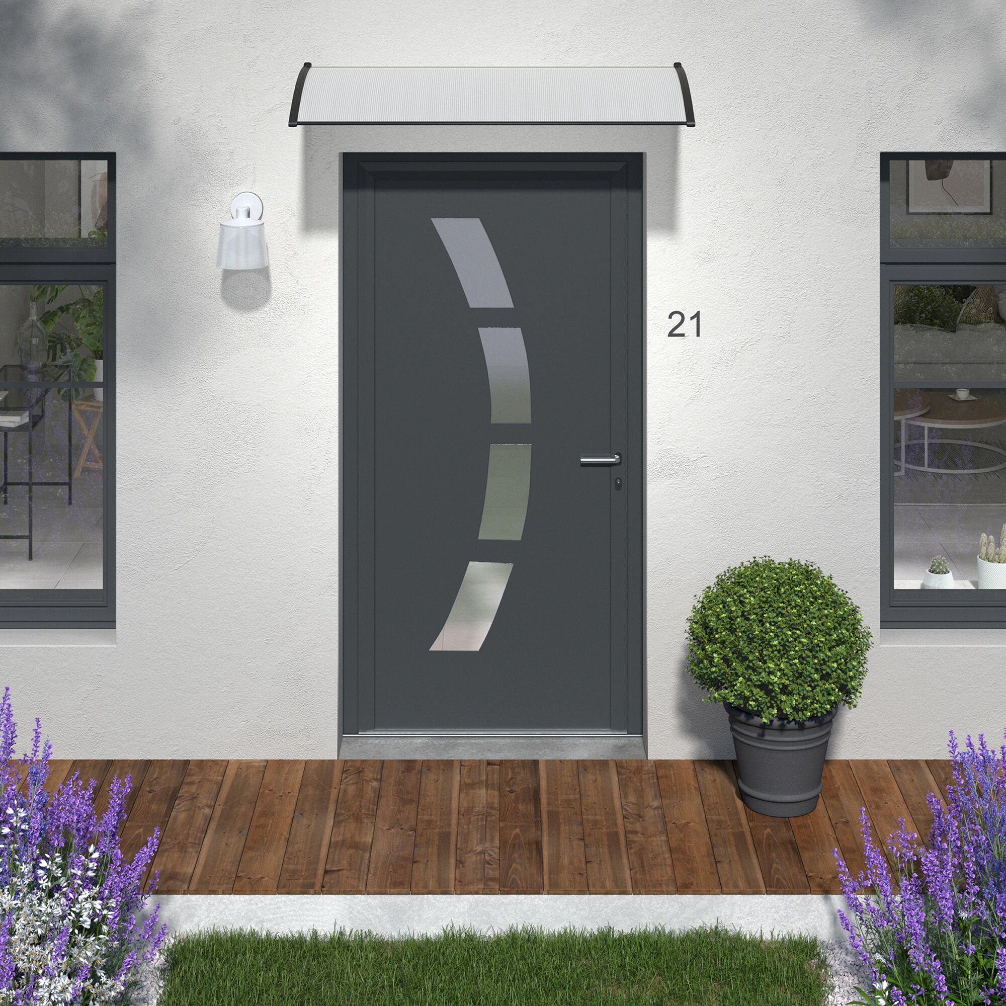 Auvent de porte d'entrée résine noir Rio , l.100 x H.19 x P.60 cm - 3