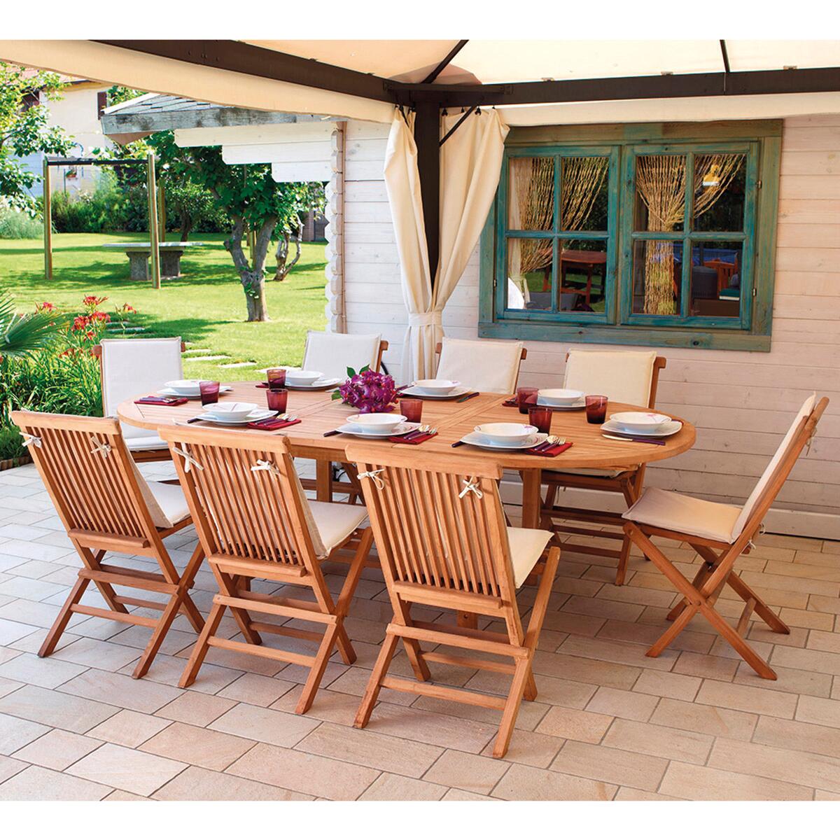 Tavolo da giardino allungabile in teak naturale per 6 persone 180/240x120cm - 6
