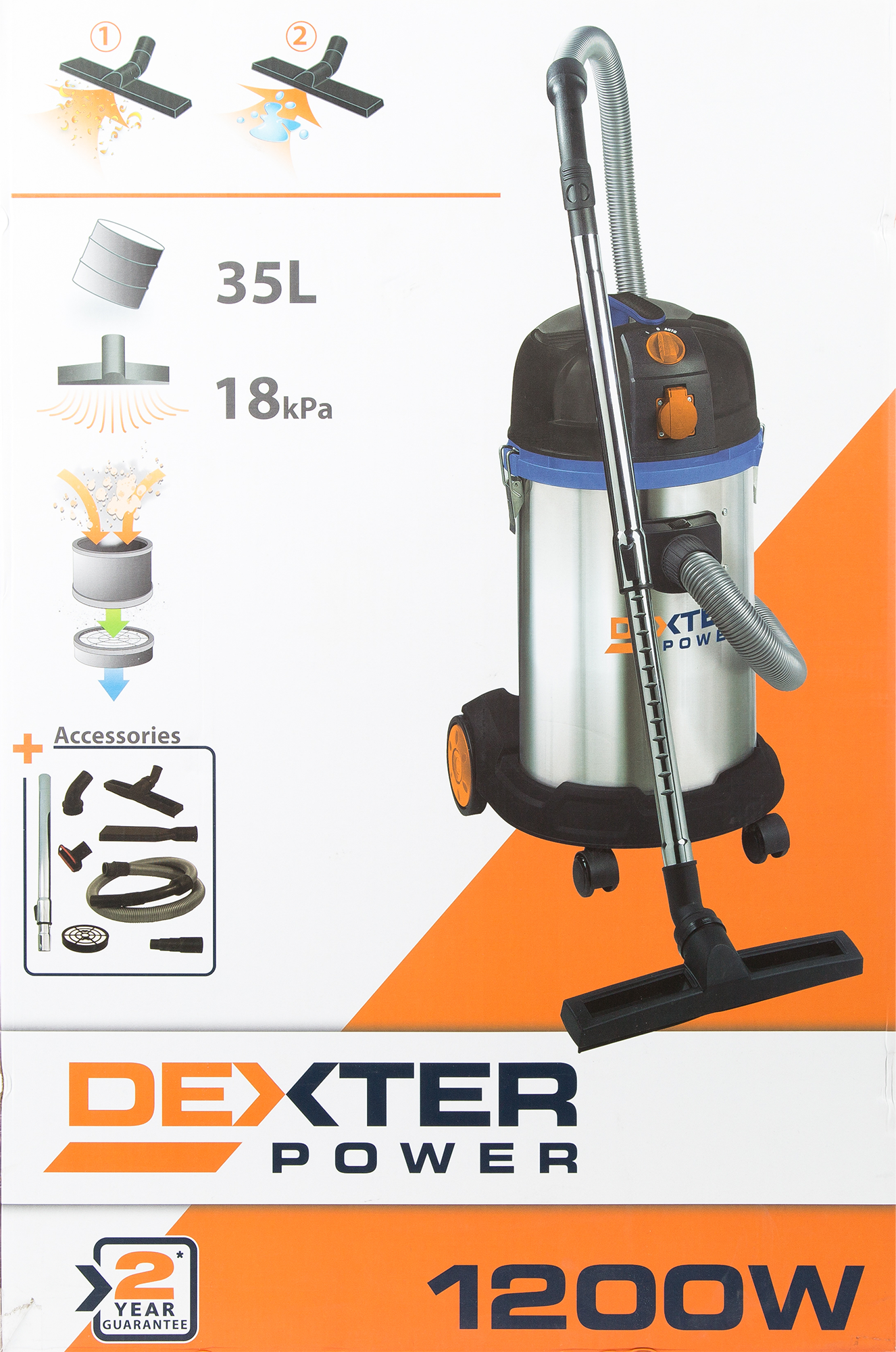 Aspirador Industrial DEXTER - Potencia 1200 W - Limpieza Semiautomática - 35 Litros - 5 Metros Cable [Marca de la casa - Exclusivo en Leroy Merlin] - 7