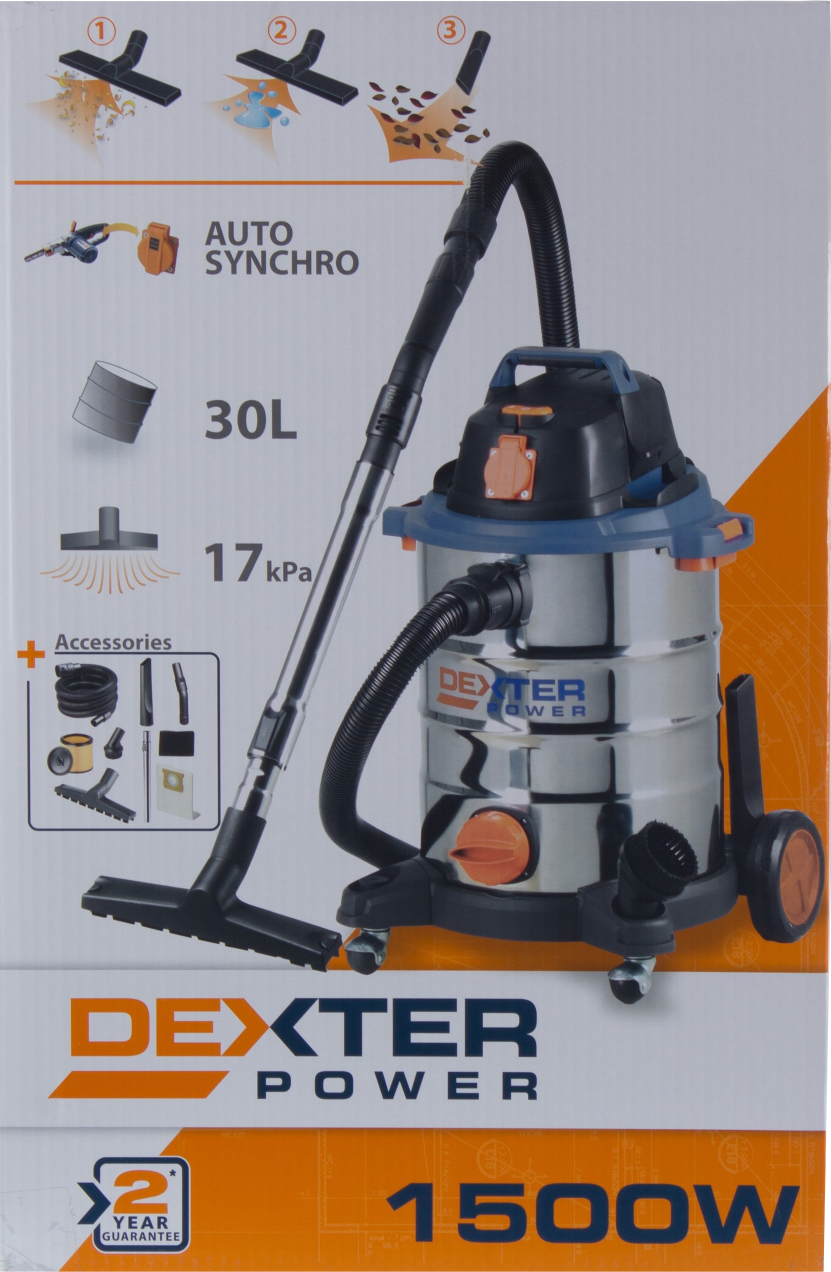 Aspirateur eau et poussières DEXTER, 17 kPa, 30 l - 7
