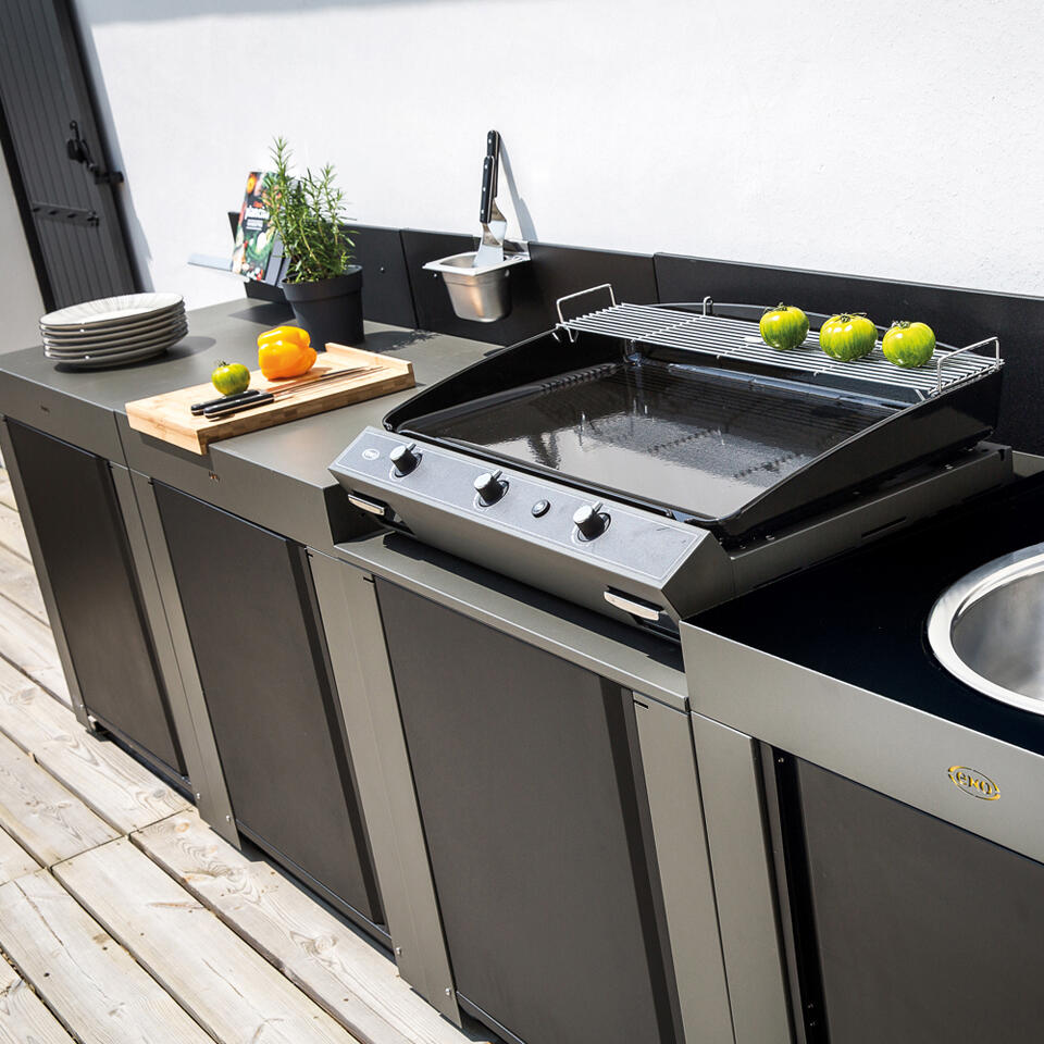 Module mobile standard pour cuisine extérieure ENO, gris taupe et noir - 2