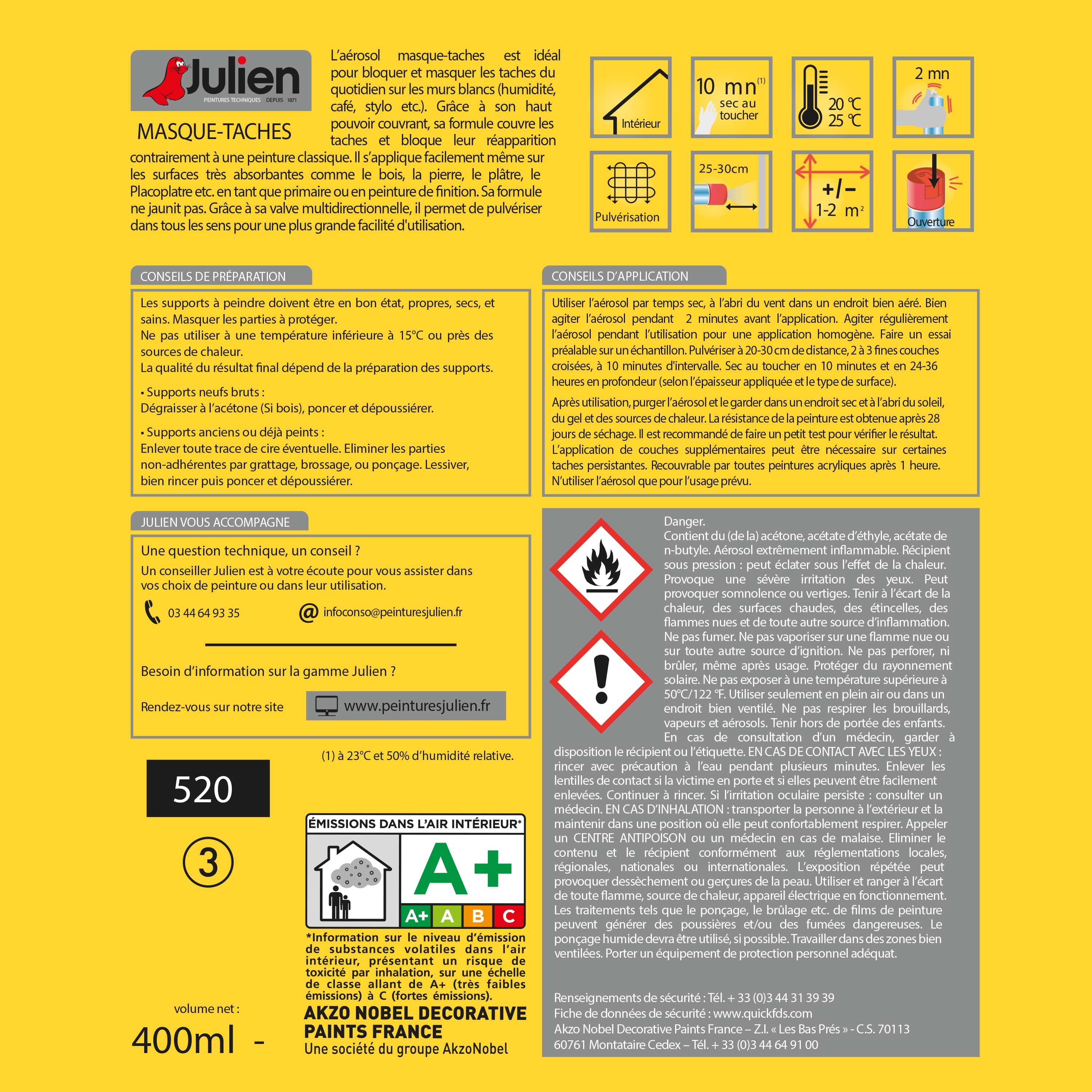 Bombe de peinture Masque tâches JULIEN blanc mat - 3