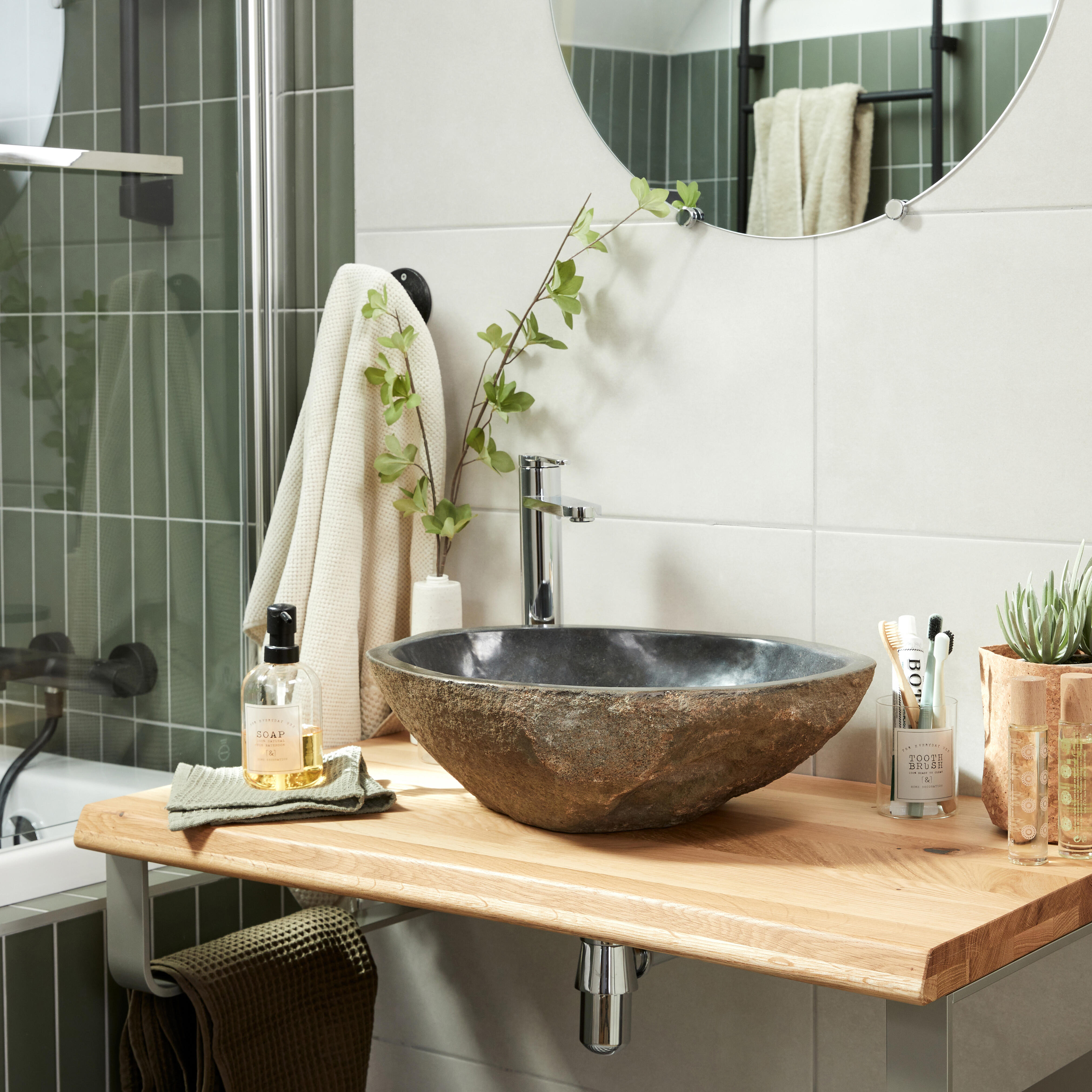 Vasque à poser granit irrégulier River stone H.15 x l.50 x P.40 cm naturel mat - 3