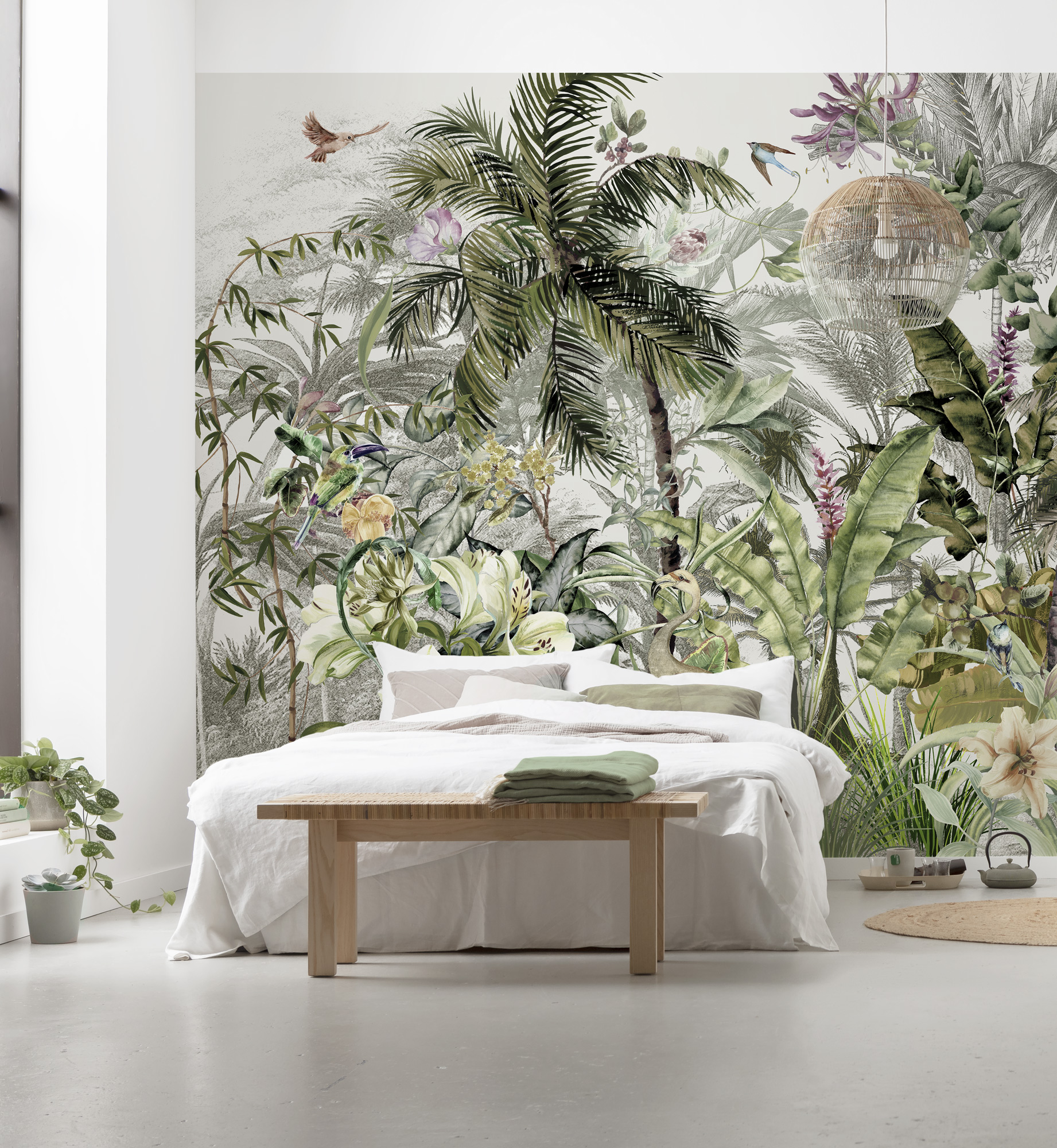 Mural no tejido naturaleza birds in the jungle multicolor de 350 x 250 cm komar