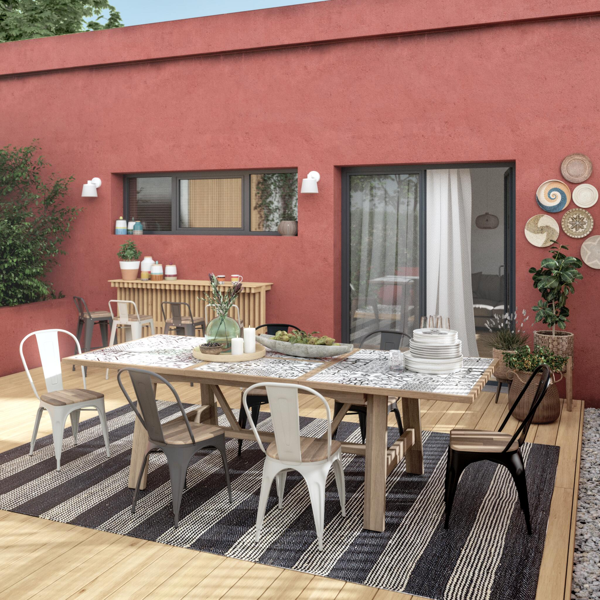 Sedia da giardino in acciaio nero Oxford, seduta in legno nero - 8