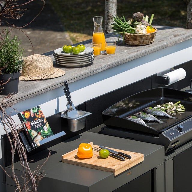 Module mobile standard pour cuisine extérieure ENO, gris taupe et noir