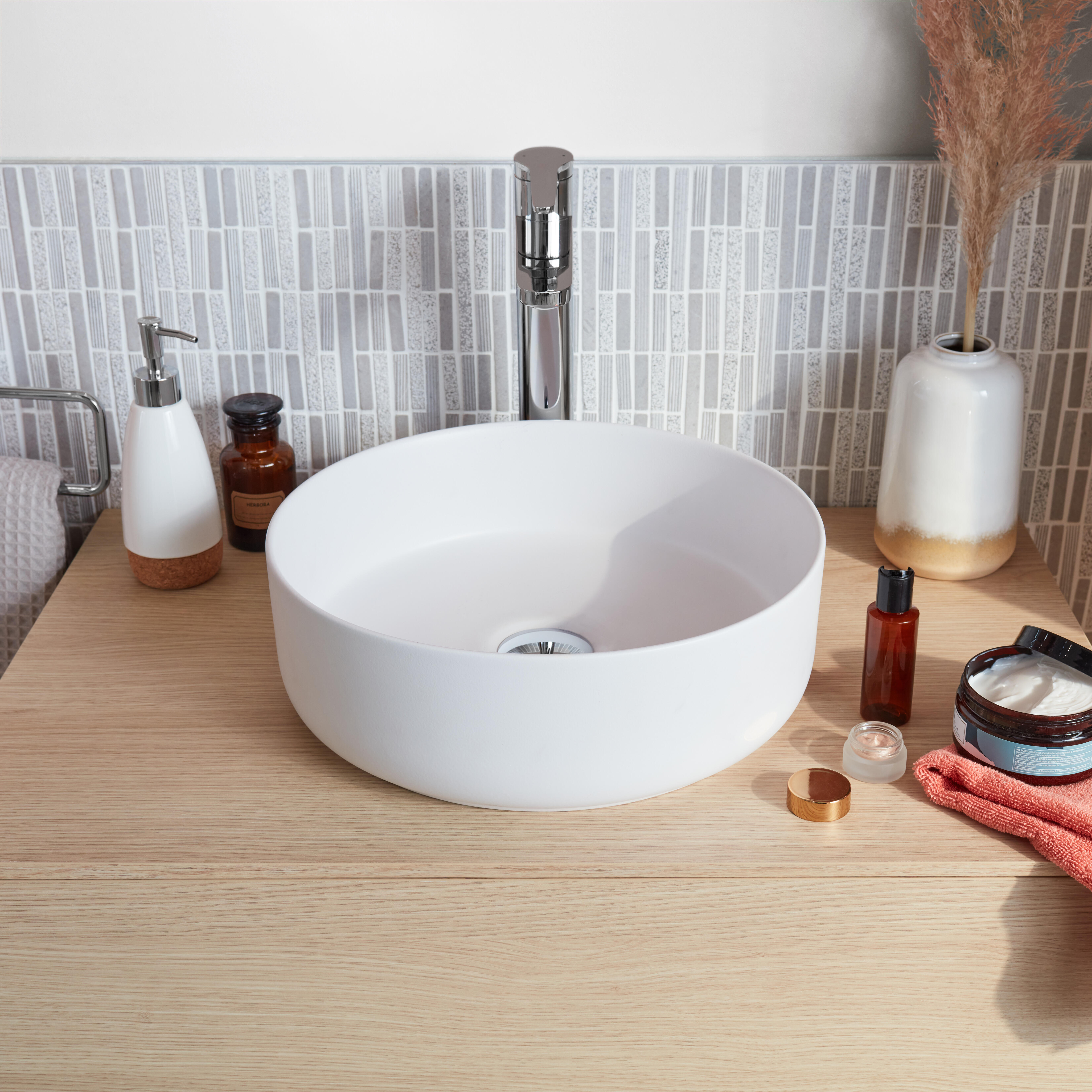 Lavabo da appoggio SENSEA tondo in ceramica bianco opaco piletta non inclusa - 5