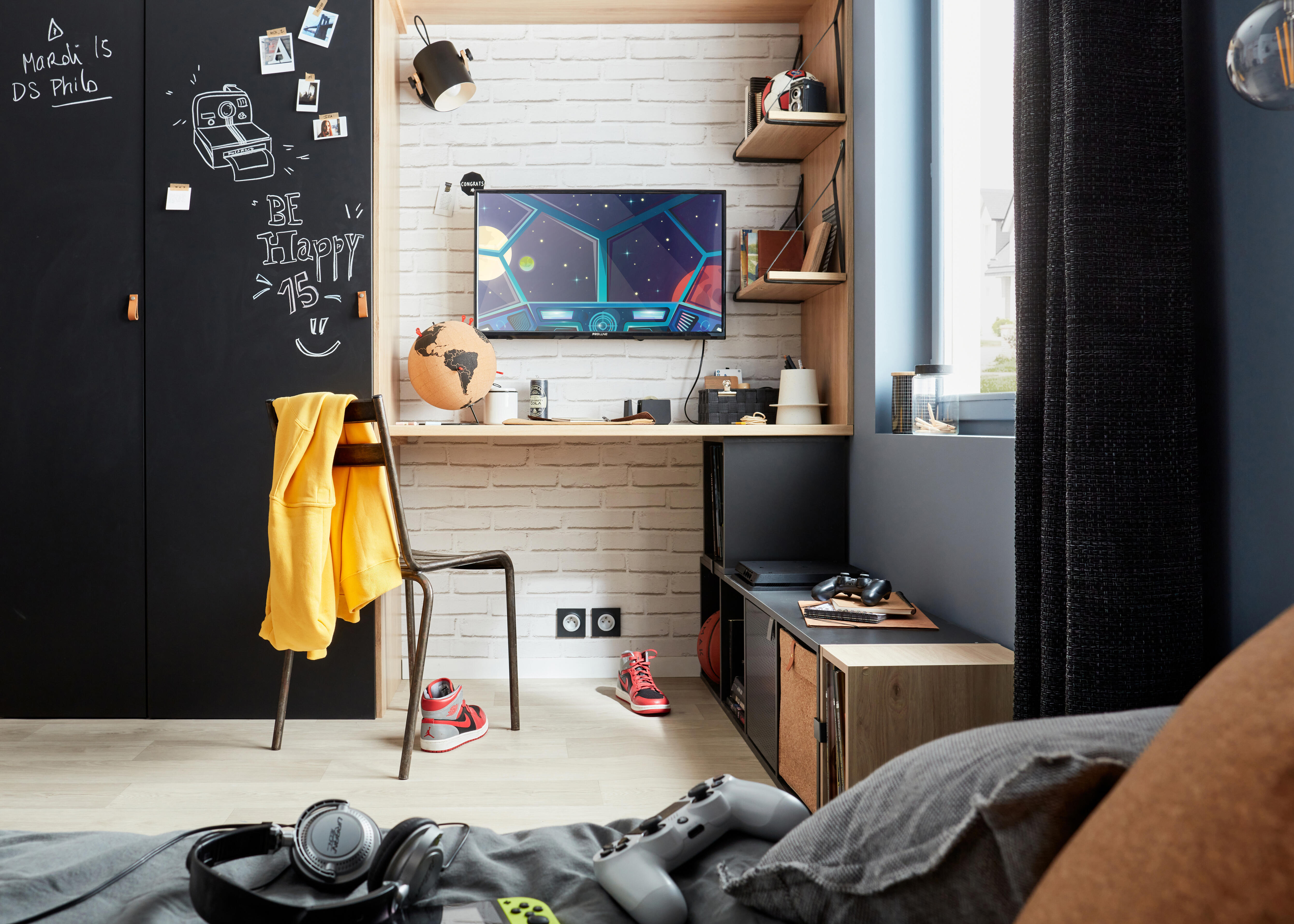 Candeeiro de parede HORNWOOD 1 LUZ E27 MADEIRA/PRETO - 3