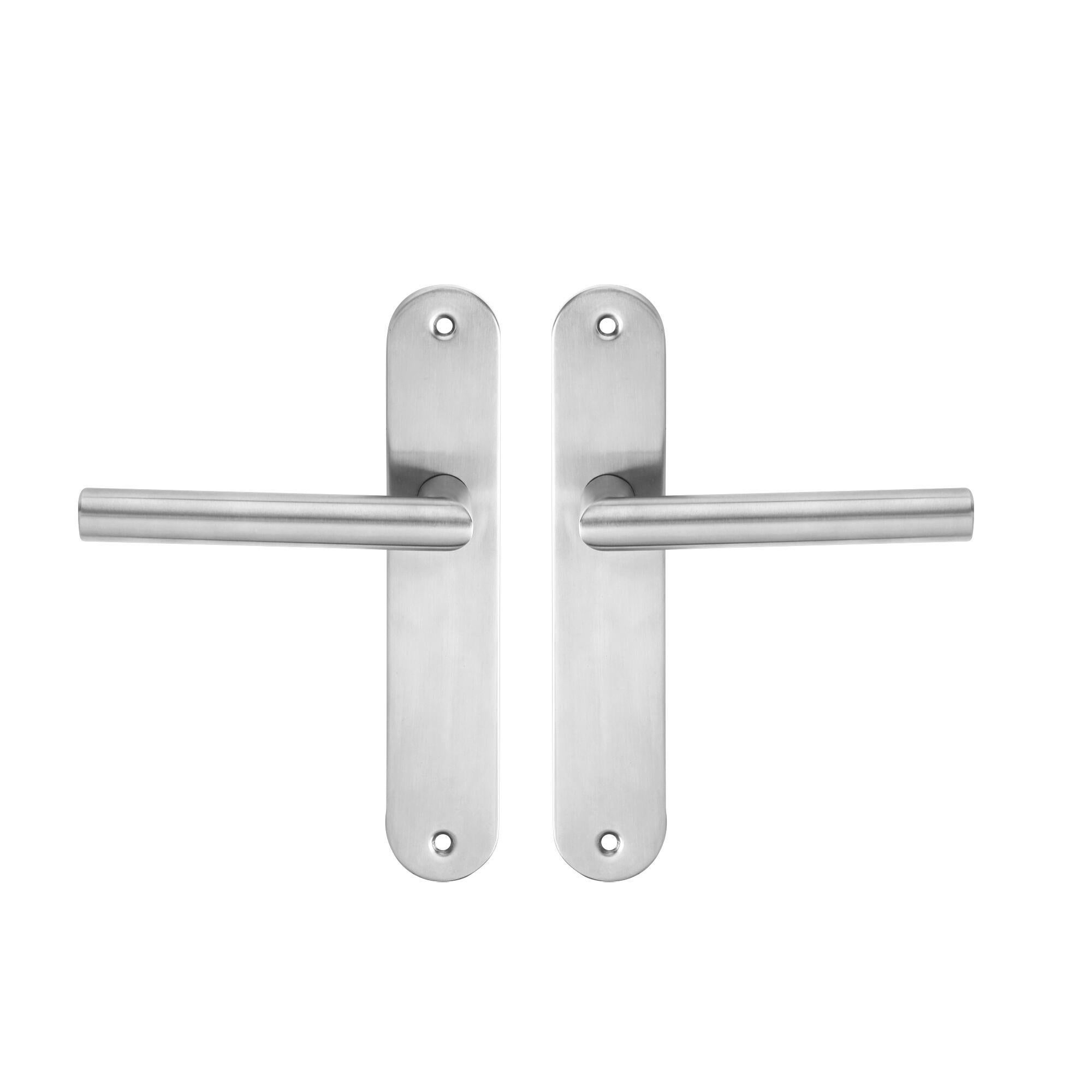 2 poignées sur plaque sans trou Sara inox nickel brillant, entraxe 195 mm - 4
