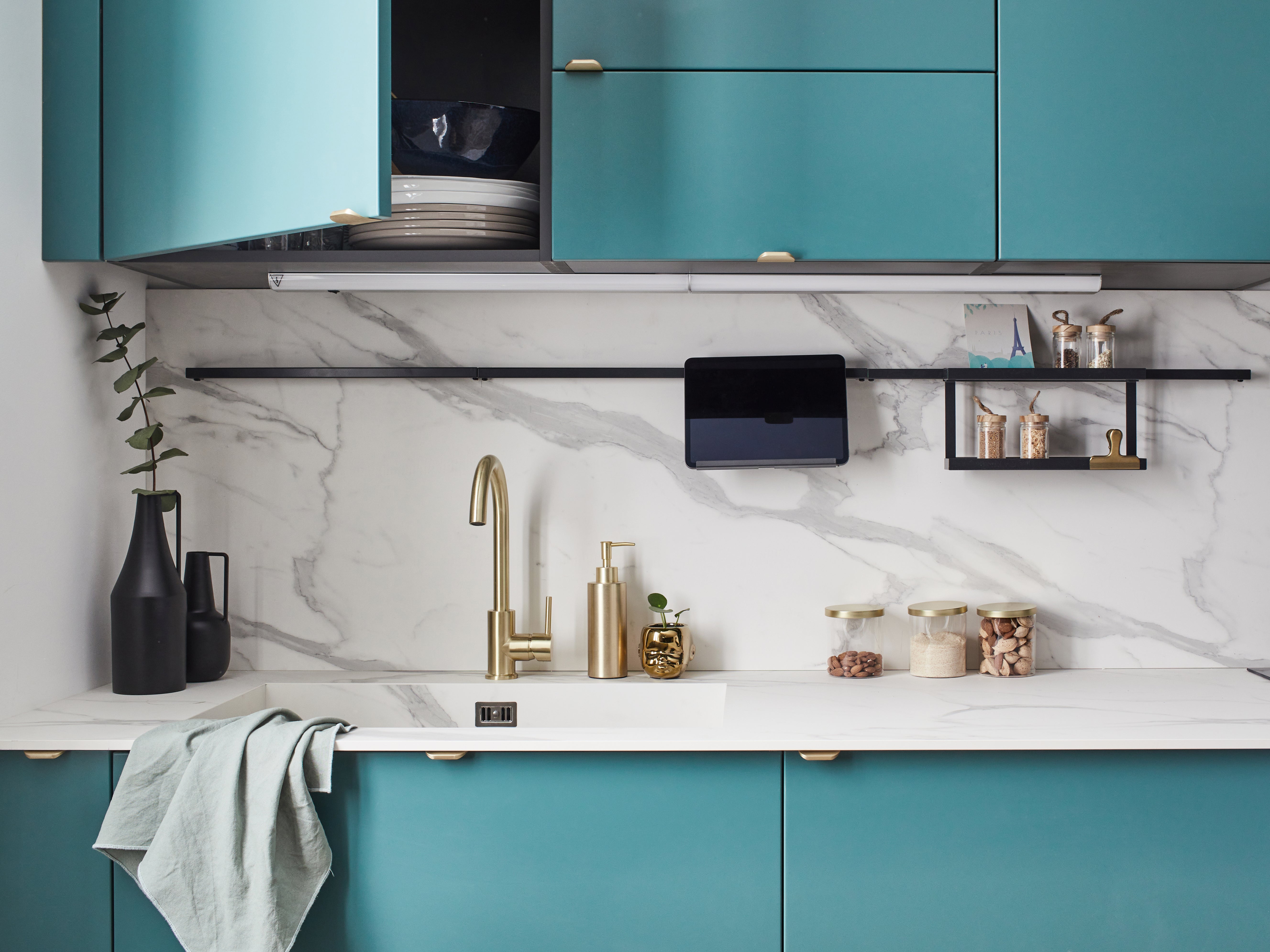 Staffa per barra a muro per accessori cucina gancio nero P 8.75 cm - 7