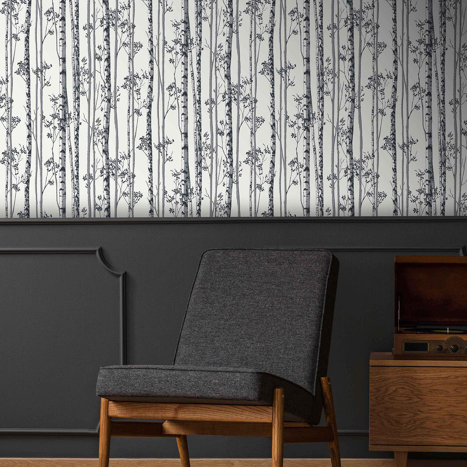 Papier peint intissé Bouleaux noir et blanc - 3