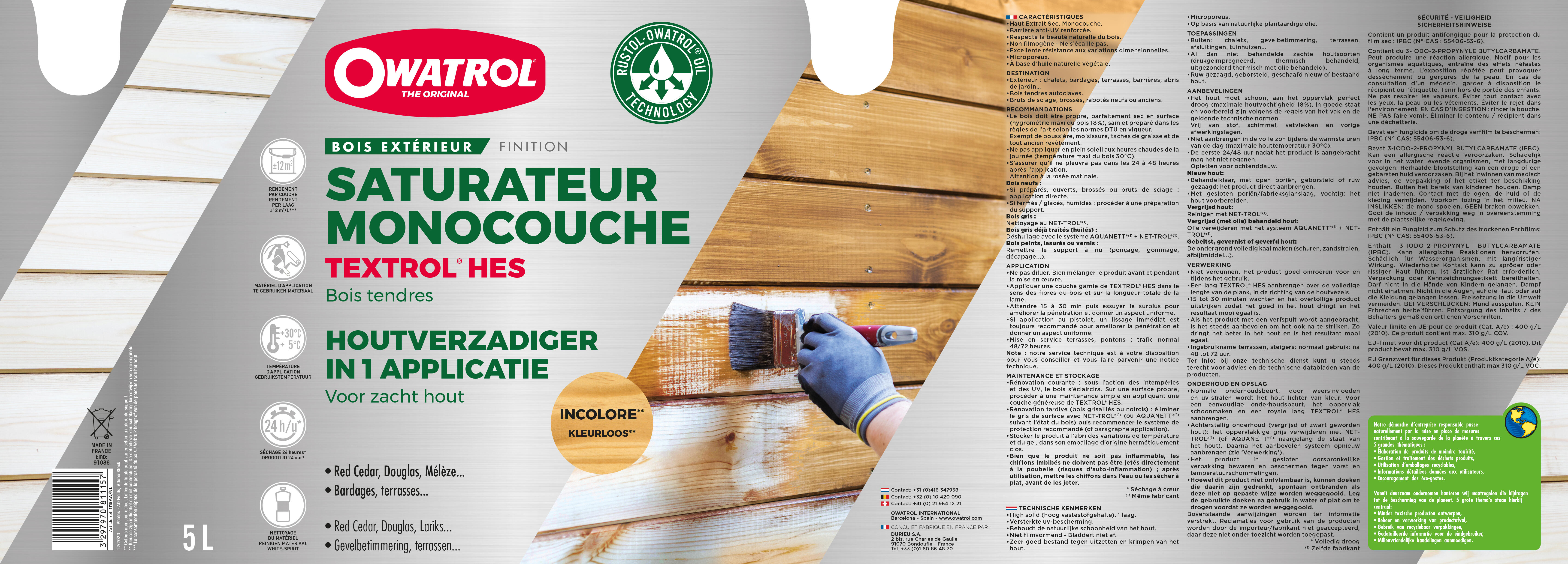 Saturateur pour bois extérieur OWATROL Textrol incolore mat 5 l - 4
