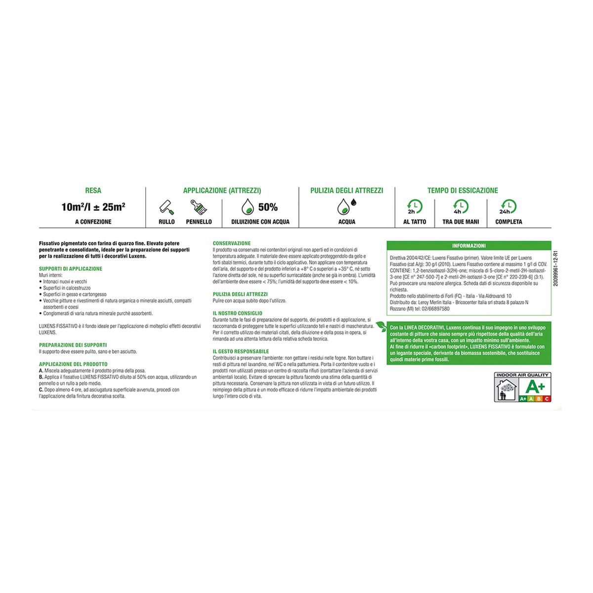 Fissativo per pittura su intonaco di calce cementizia LUXENS fondo fissativo base acqua 2.5 L - 4