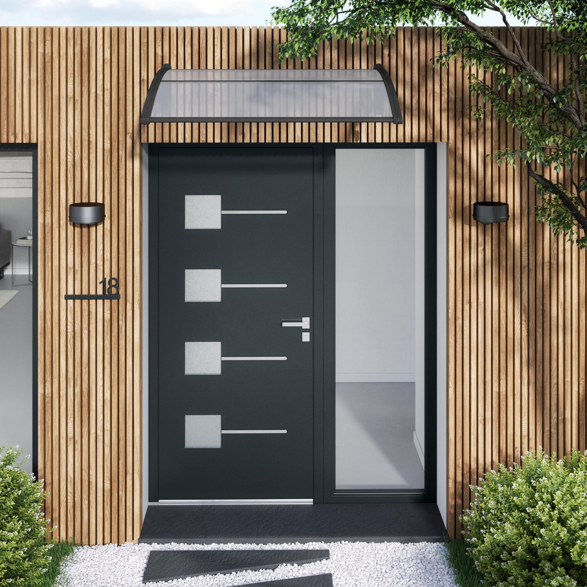 Pensilina in resina trasparente L 120 x P 100 cm struttura nero - 3