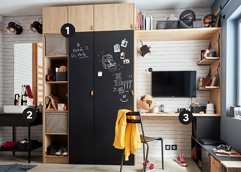 Une chambre d ado au style industriel avec bureau dressing et