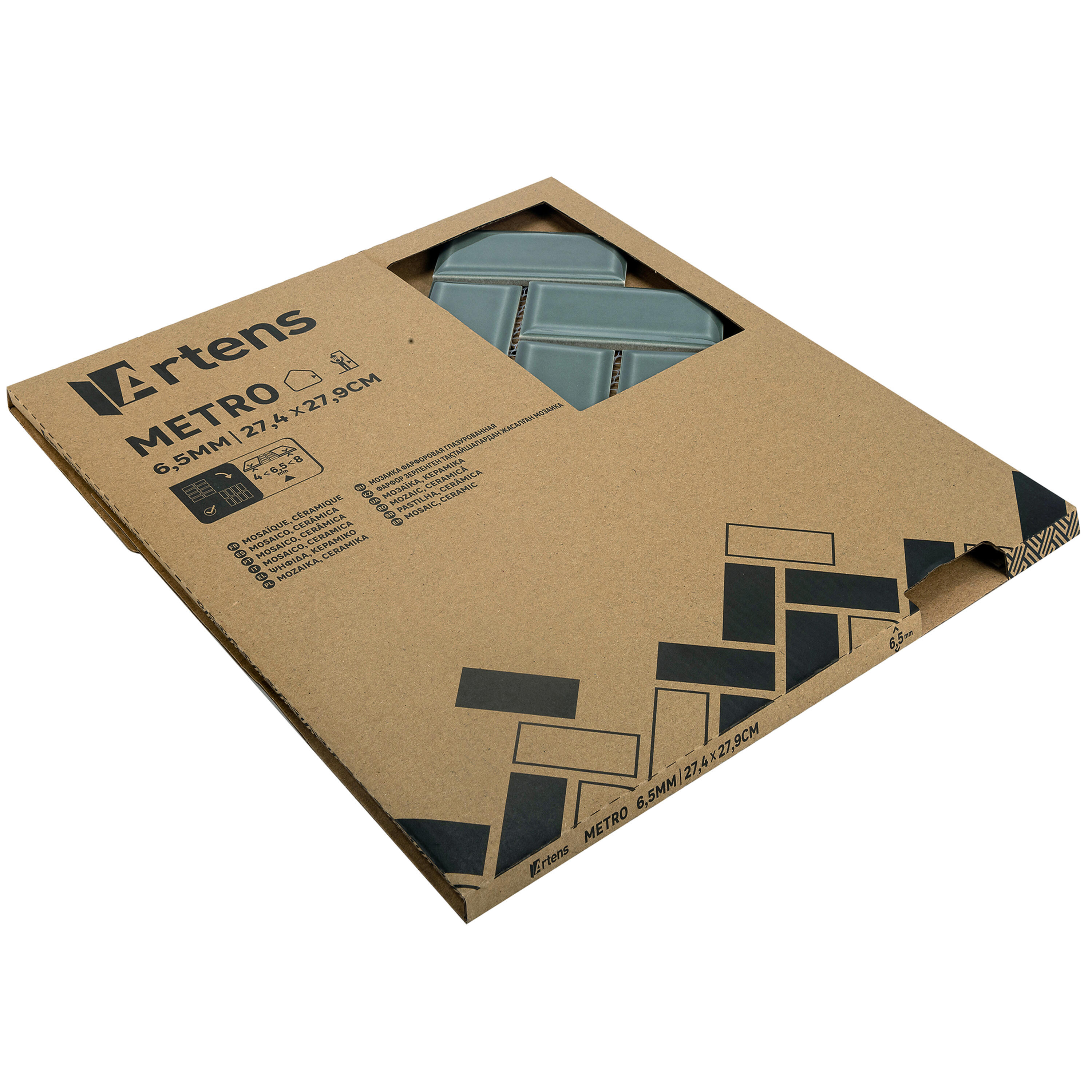 Mosaico in porcellana Metro Chevron verde lucido L 34 x L 31cm x Sp. 6.5 mm - 20